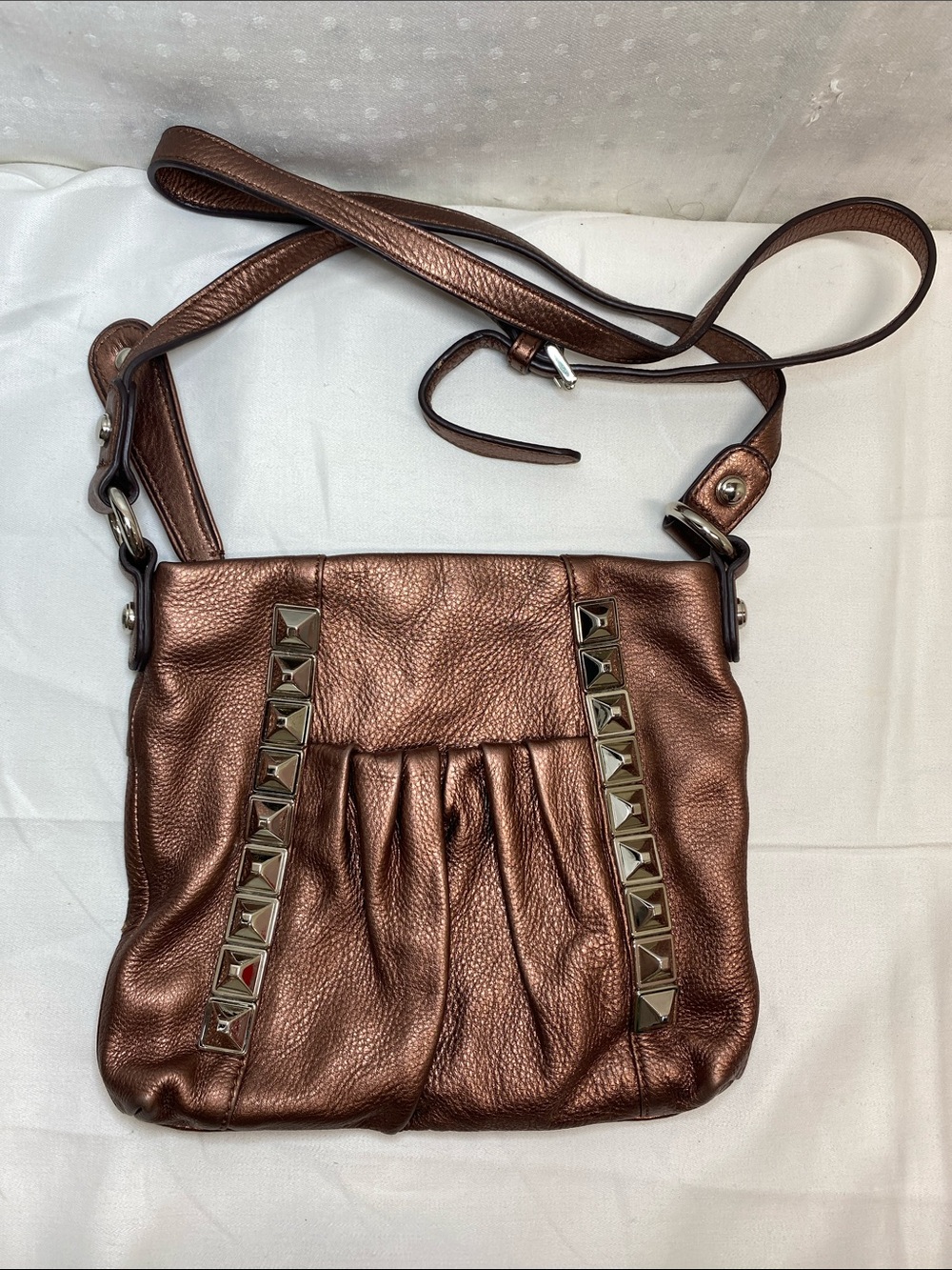 b. makowsky Metallic Bronze Studded Crossbody Bag Leather